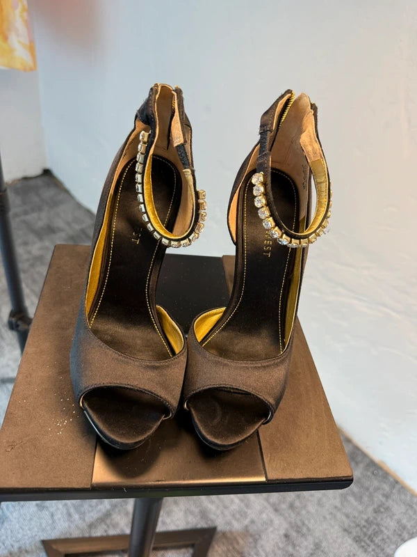 Next Wide Fit Black Satin Heels Size 5W Embellished Strap
