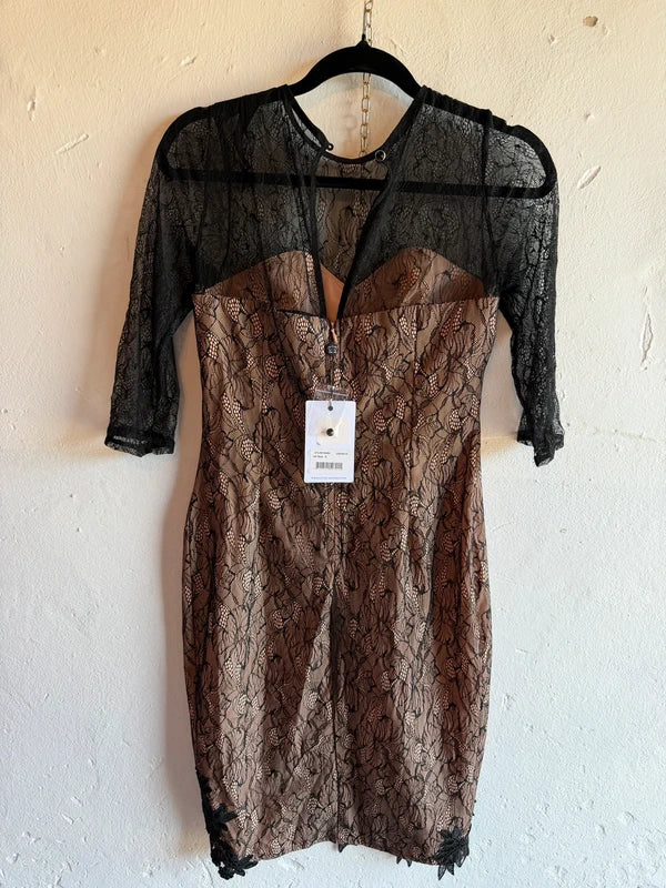 Little Mistress Nude & Black Lace Bodycon Dress – UK 8 – BNWT