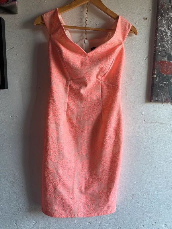 New Look Coral Lace Bodycon Midi Dress – Size UK 8