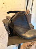 Black Croc Effect Peep Toe Block Heel Sandals – Size UK 8 (EU 41)