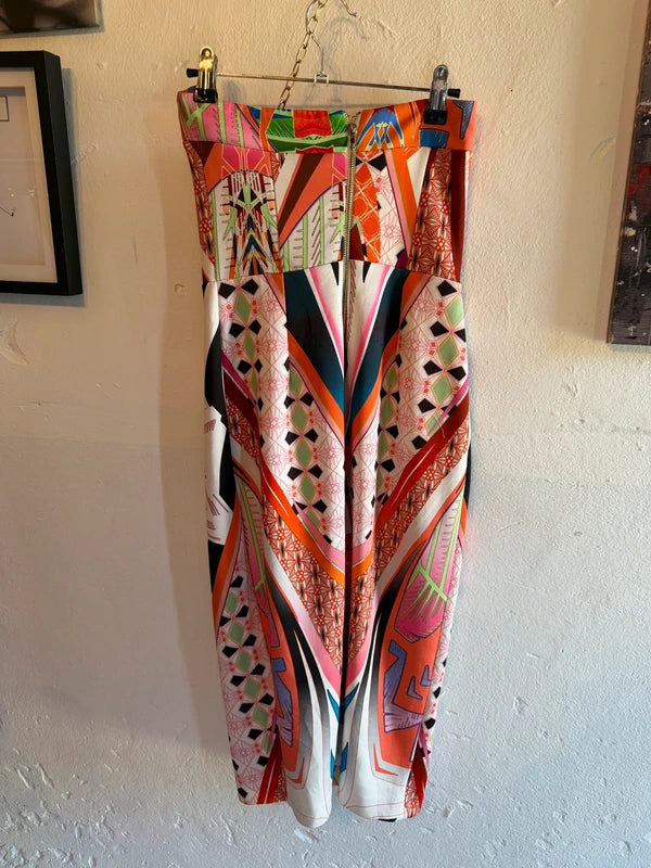 River Island Colourful Abstract Print Bodycon Midi Dress – Size S