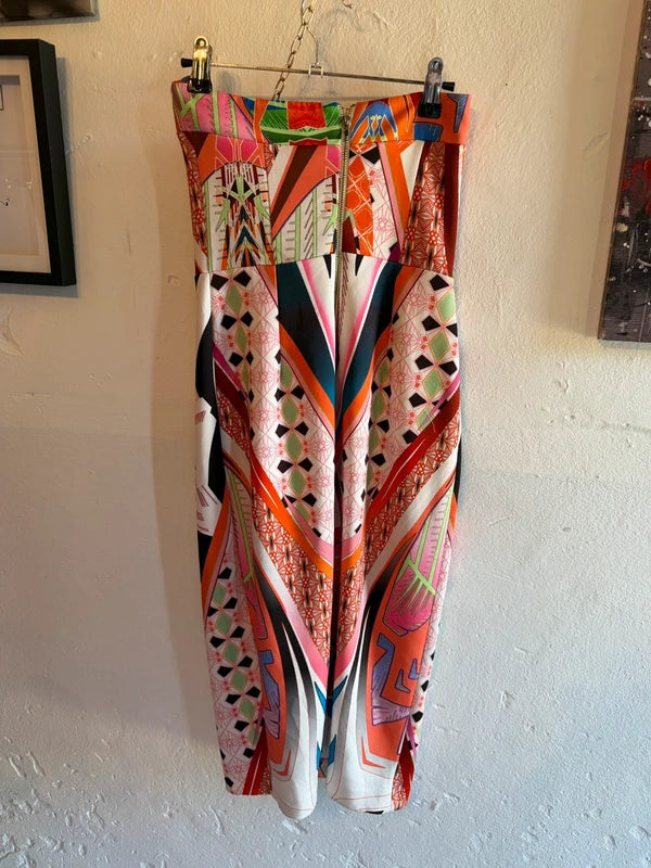River Island Colourful Abstract Print Bodycon Midi Dress – Size S